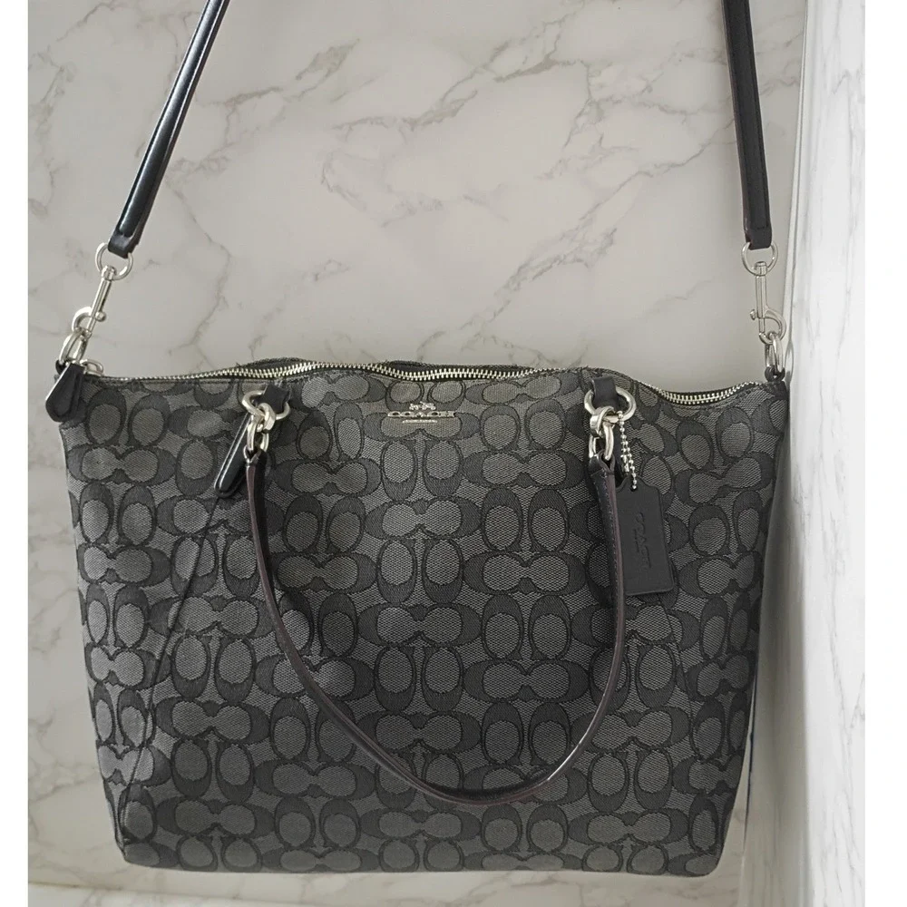 COACH Signature Kelsey Black Smoke Satchel/Crossbody Bag - EUC